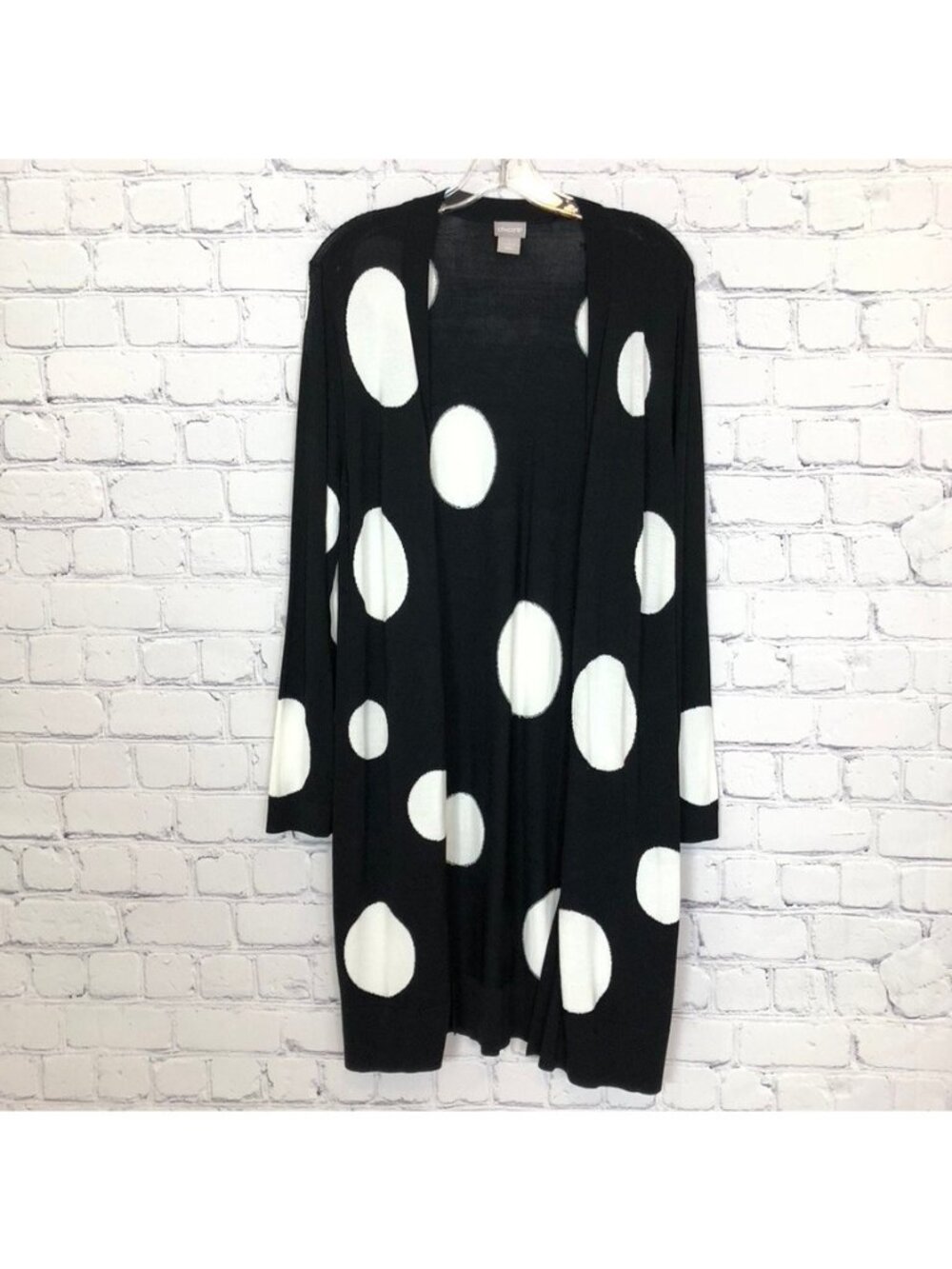Chicos Black Polka Dot Cardigan Size 1 Medium Open Front